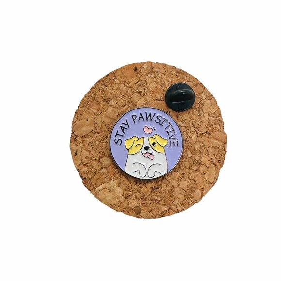 ✨STAY PAWSITIVE Cute Dog Animal Round Badge Cartoon Lapel Brooch Cute Dog Pin✨ - Picture 3 of 6